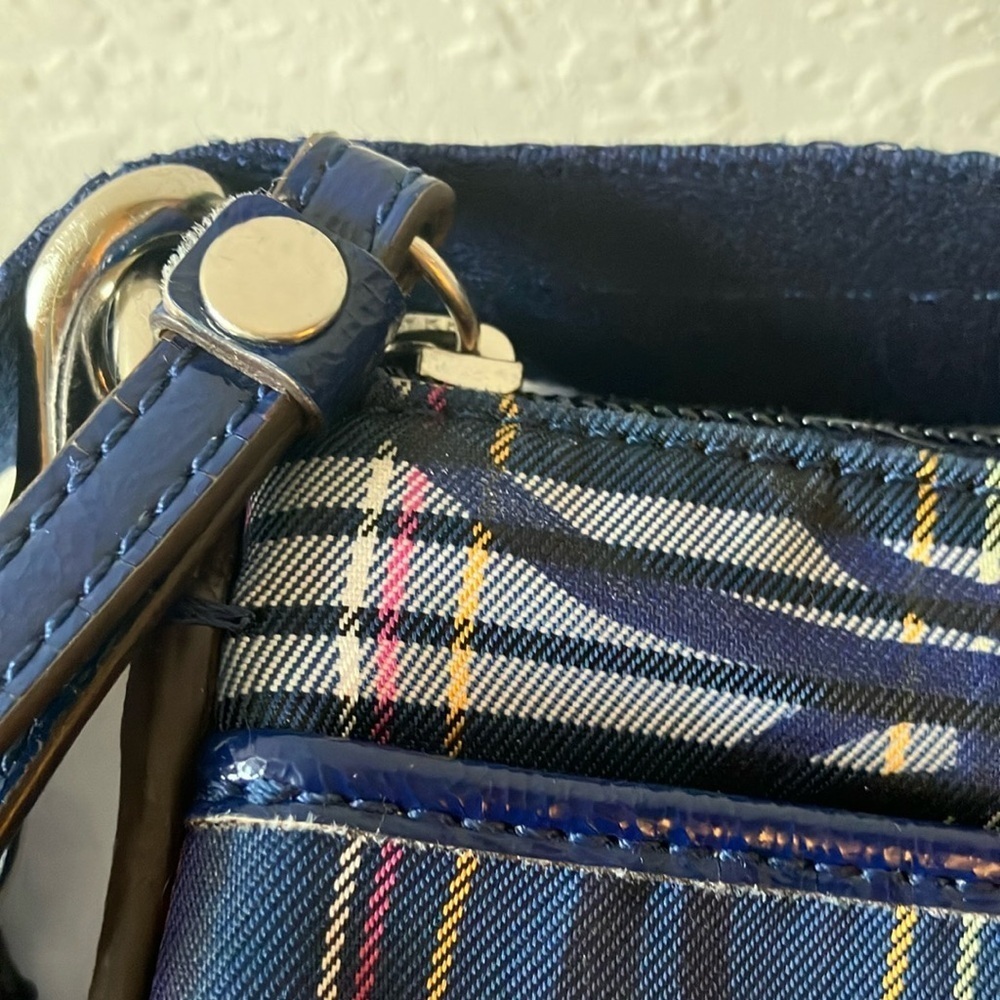 Coach: Navy & Pink Tartan Plaid Crossbody Bag- Silver Tone - Picture 5 of 16